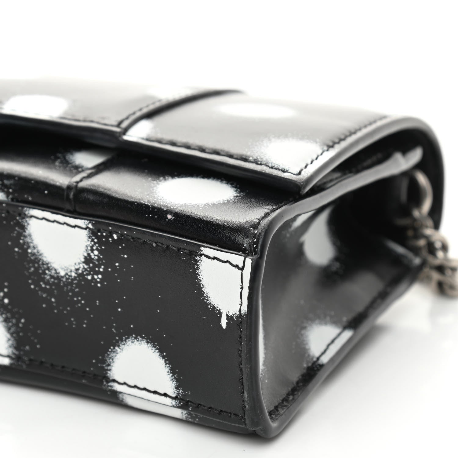 Balenciaga Shiny Box Calfskin Polka Dot Hourglass Chain Bag Black White 9 of 9