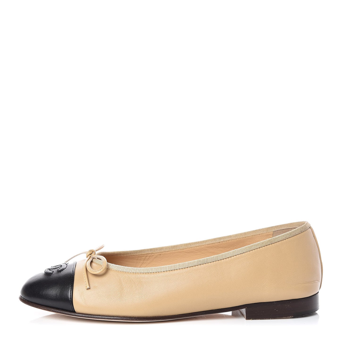 Lambskin Cap Toe CC Ballerina Flats 39 Beige Black