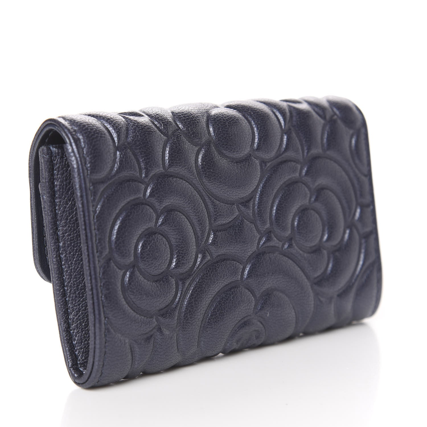 Chanel Goatskin Camellia Embossed Flap Card Holder Wallet Grey 3 of 9