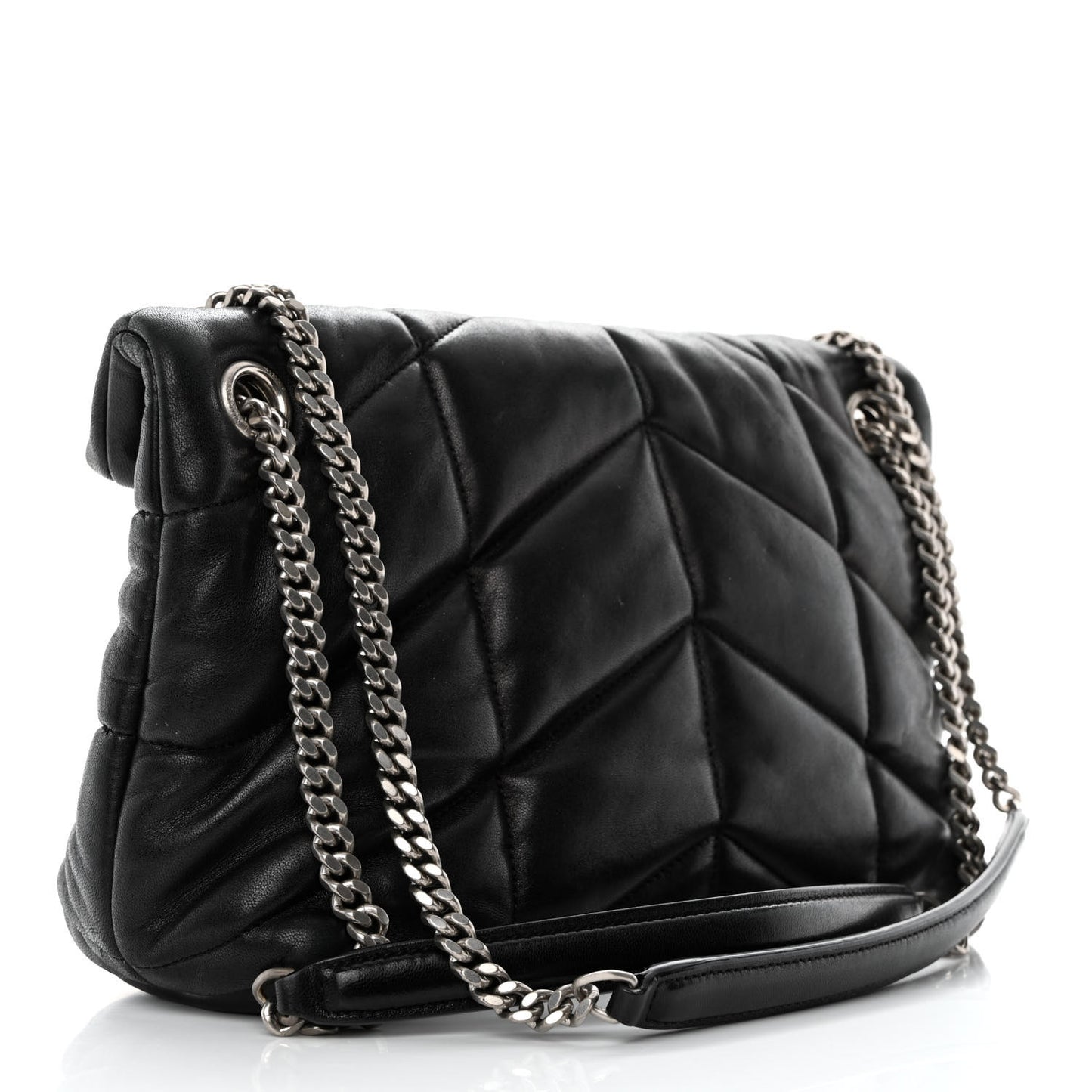 Lambskin Quilted Small Loulou Puffer Monogram Chain Satchel Black