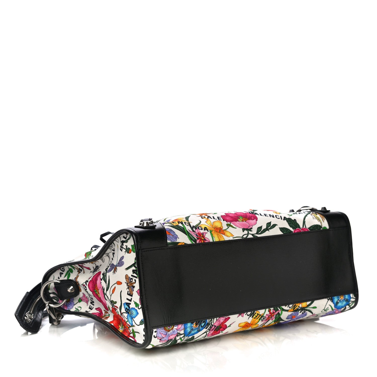 Balenciaga X GUCCI Canvas Azalea Calfskin Flora Logo Print Neo Classic Silver Hardware Medium City White Multicolor Black 4 of 10