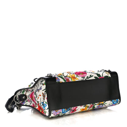 Balenciaga X GUCCI Canvas Azalea Calfskin Flora Logo Print Neo Classic Silver Hardware Medium City White Multicolor Black 4 of 10