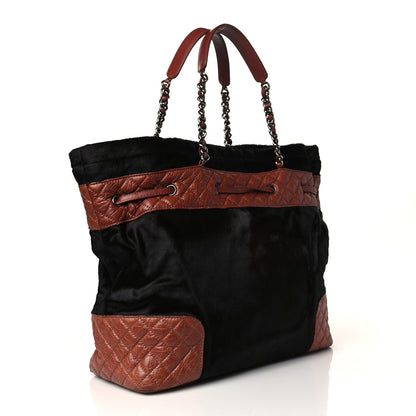 Chanel Aged Calfskin Pony Hair Quilted Miss Pony Drawstring Tote Brown 3 of 12