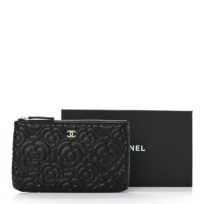 Chanel Caviar Camellia Embossed Small Pouch Black 10 of 10