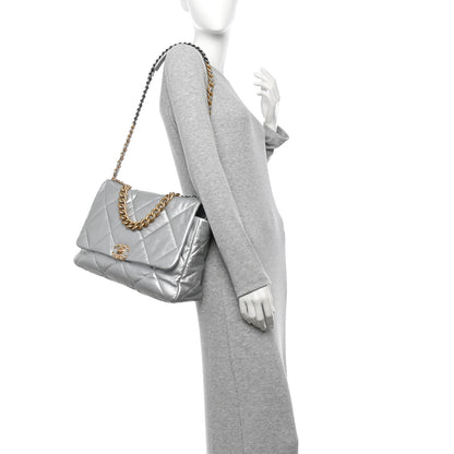 Chanel Metallic Goatskin Quilted Maxi Chanel 19 Flap Silver 2 of 11