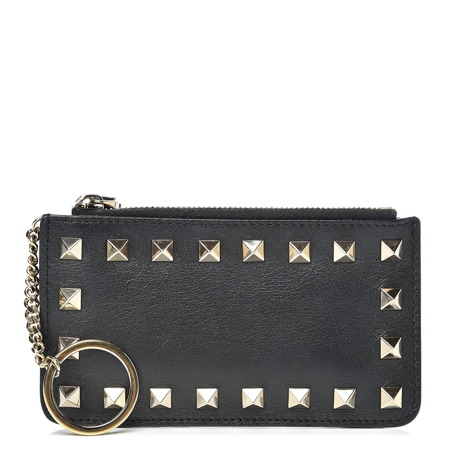 Valentino Garavani Vitello Rockstud Key Coin Case Card Holder Black 1 of 8