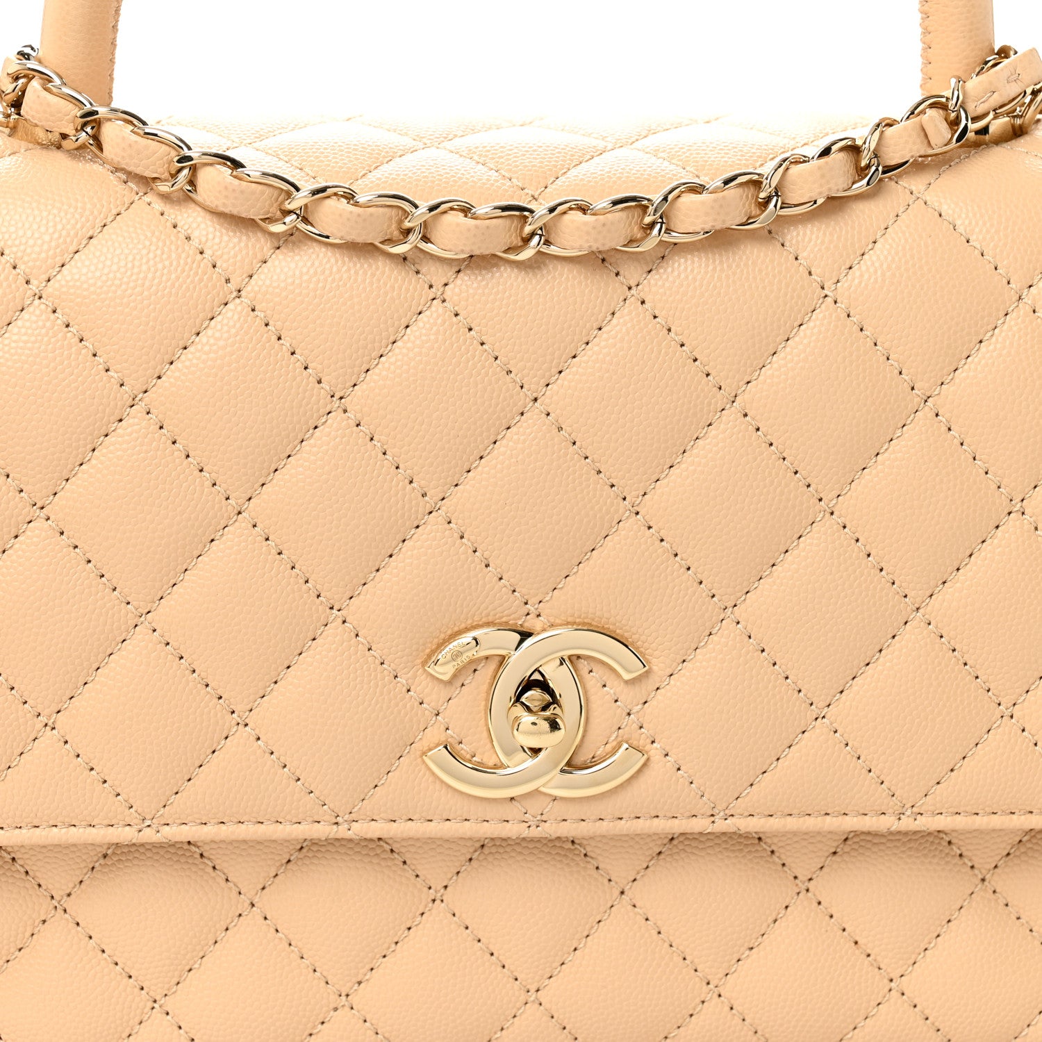 Chanel Caviar Quilted Small Coco Handle Flap Beige 8 of 10