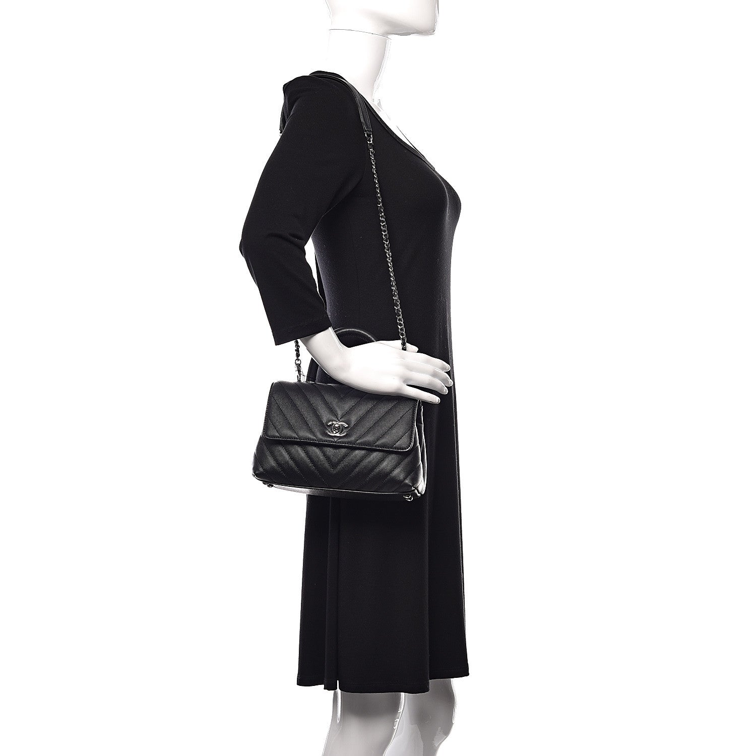 Chanel Caviar Chevron Quilted Mini Coco Handle Flap Black 2 of 10
