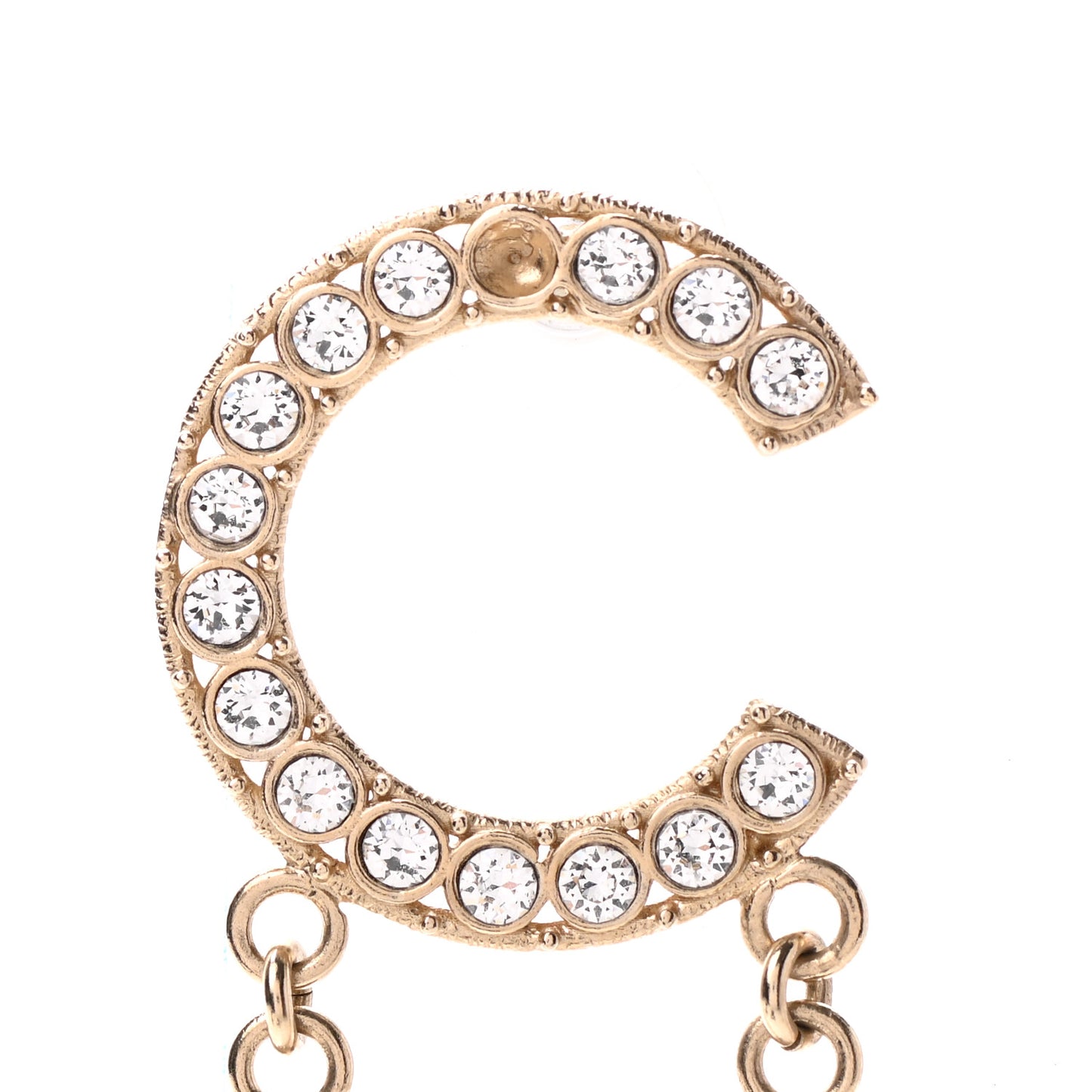 Crystal Cha-Nel Logo Drop Earrings Gold