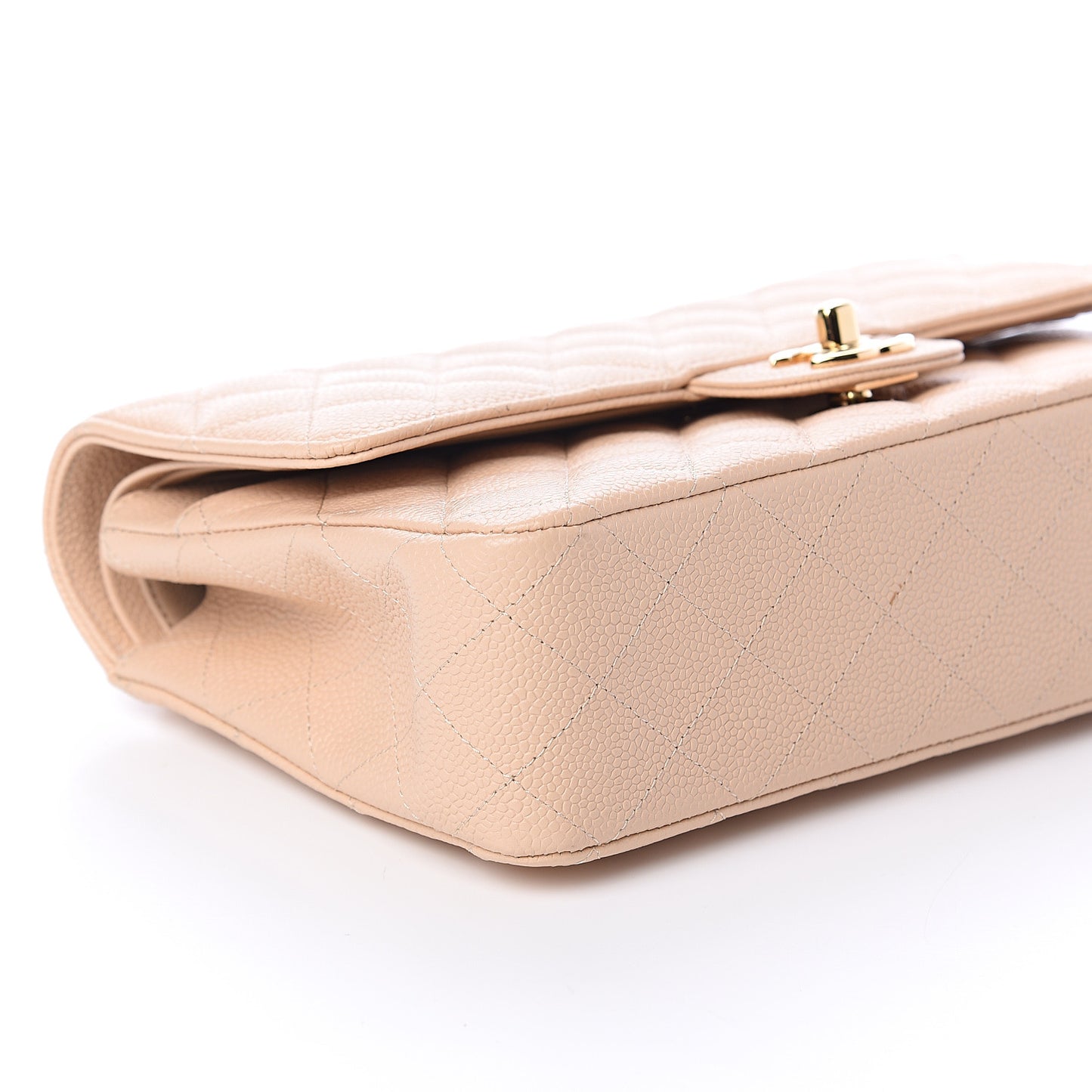Caviar Quilted Medium Double Flap Beige Clair