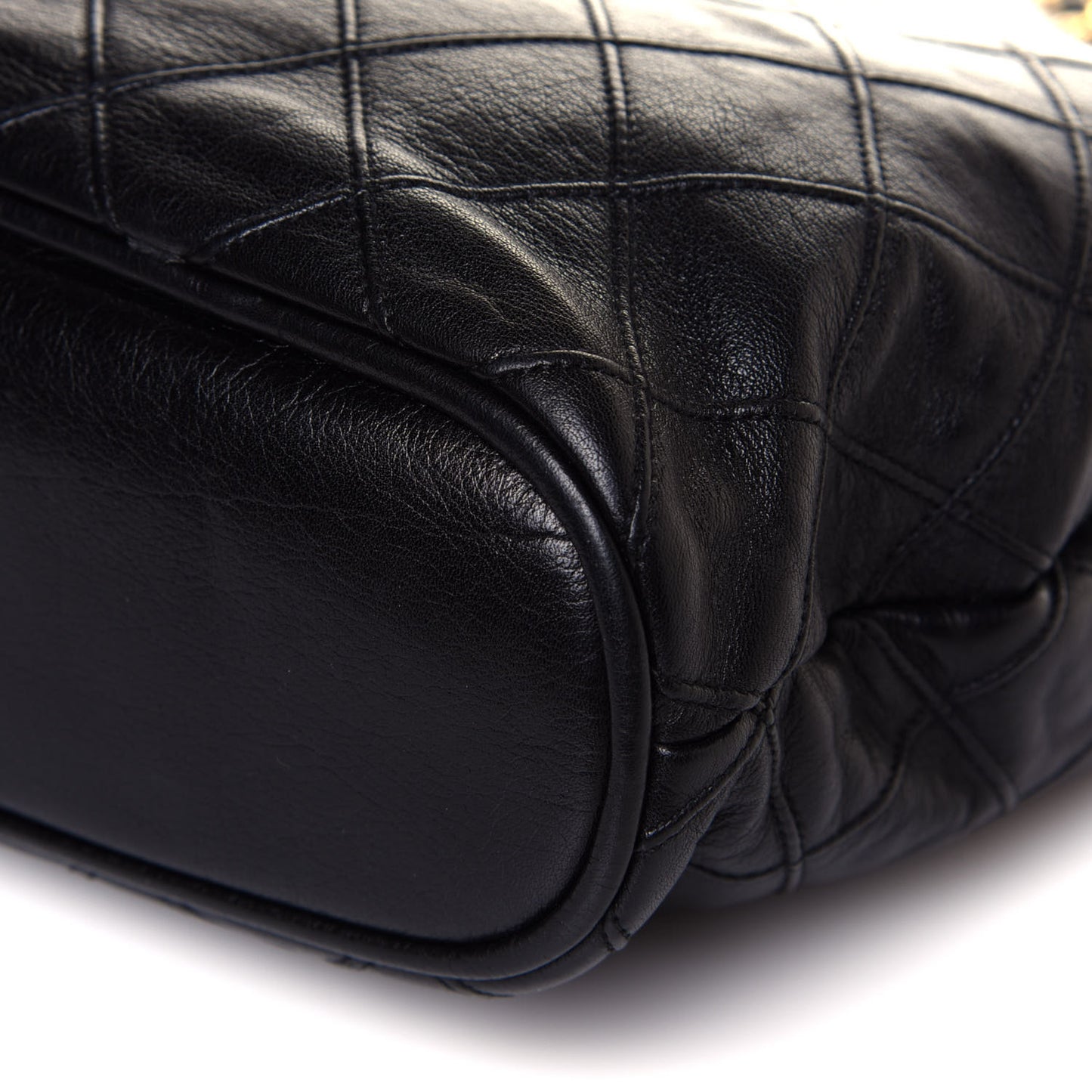 Lambskin Stitched Shopper Tote Black