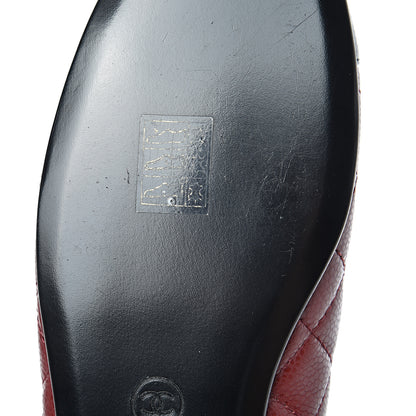 Chanel Caviar Quilted CC Cap Toe Ballerina Flats 41 Black Red 9 of 10