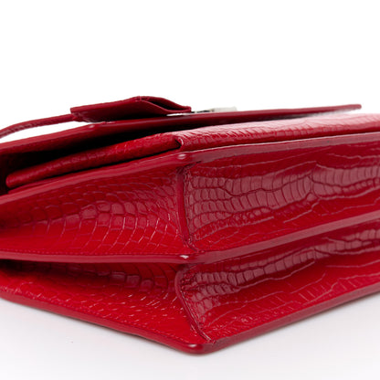 Saint Laurent Calfskin Crocodile Embossed Medium Monogram Sunset Rouge Eros 11 of 12