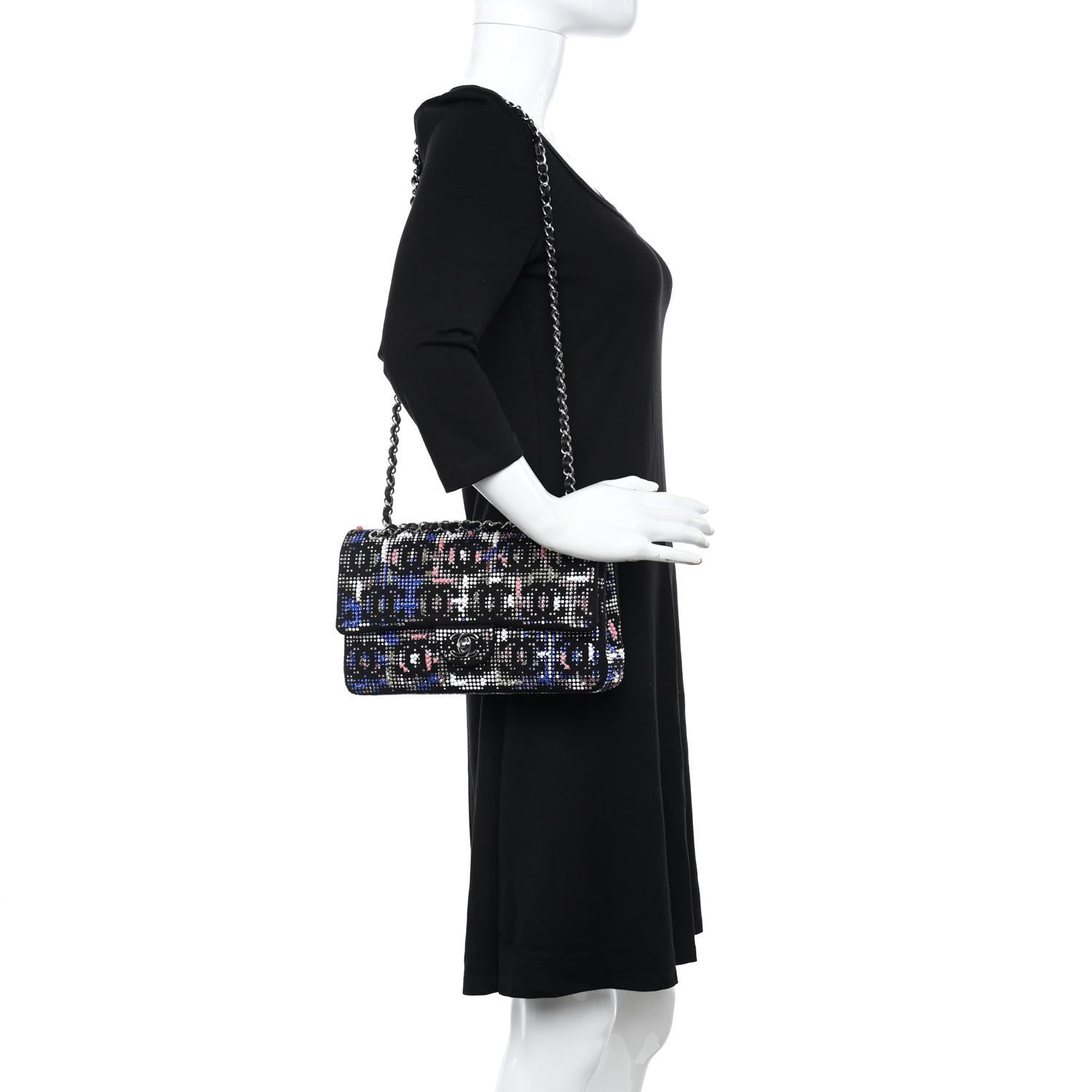 Chanel Crystal Tweed CC Medium Double Flap Black 2 of 10