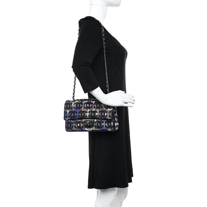 Chanel Crystal Tweed CC Medium Double Flap Black 2 of 10