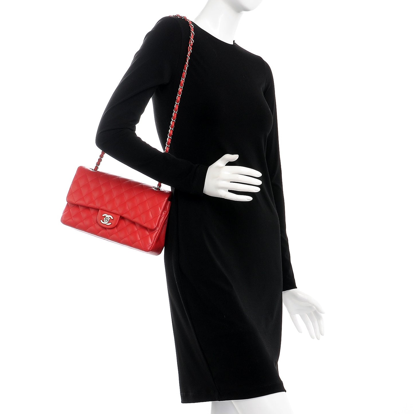 Lambskin Quilted Medium Double Flap Red