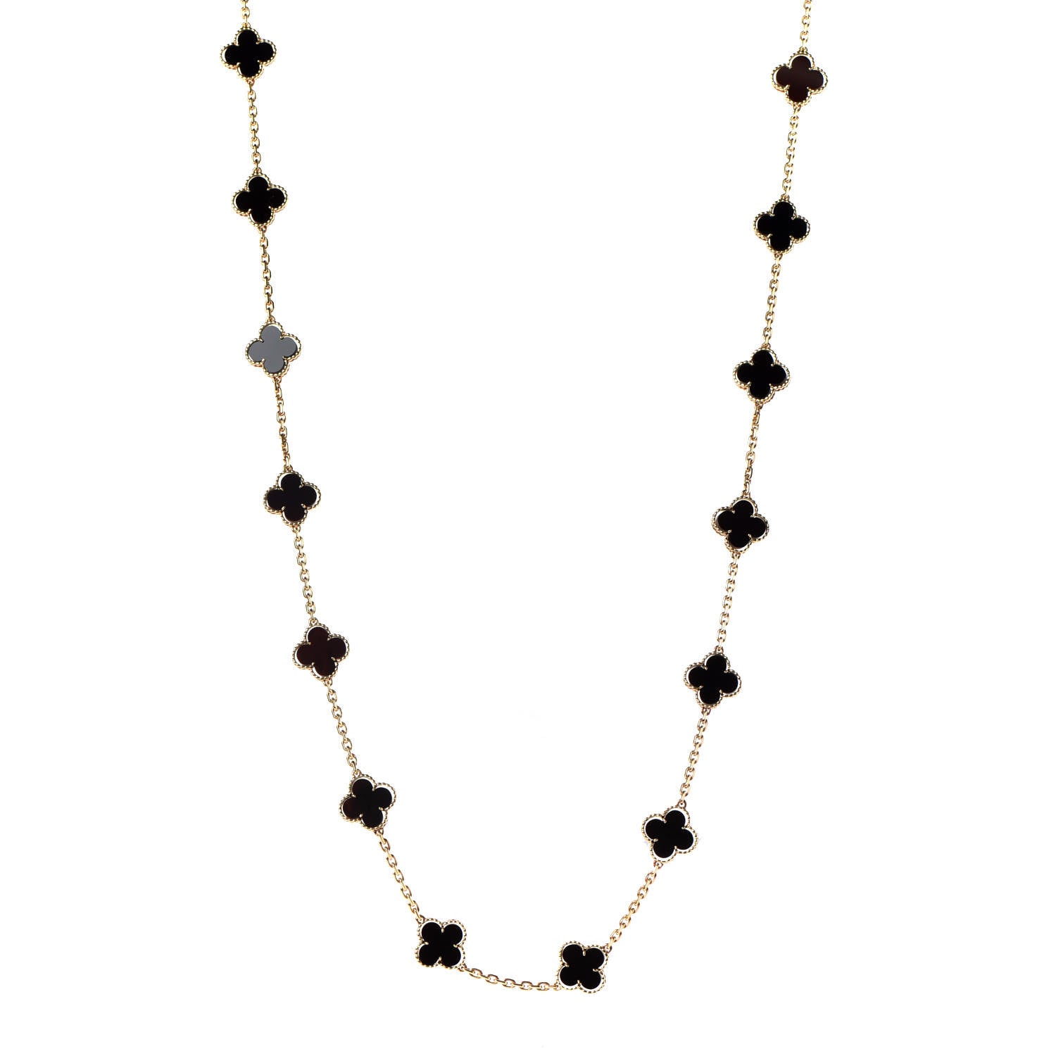Van Cleef & Arpels 18K Yellow Gold Black Onyx 20 Motifs Vintage Alhambra Necklace 1 of 5