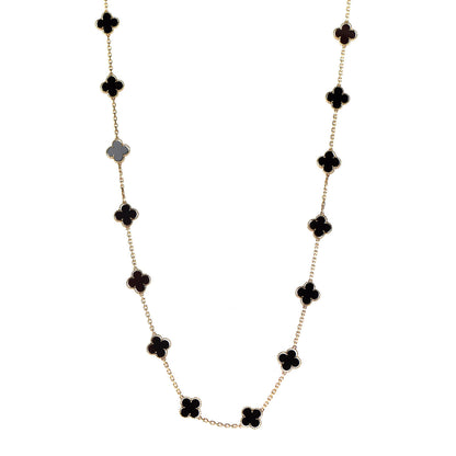Van Cleef & Arpels 18K Yellow Gold Black Onyx 20 Motifs Vintage Alhambra Necklace 1 of 5