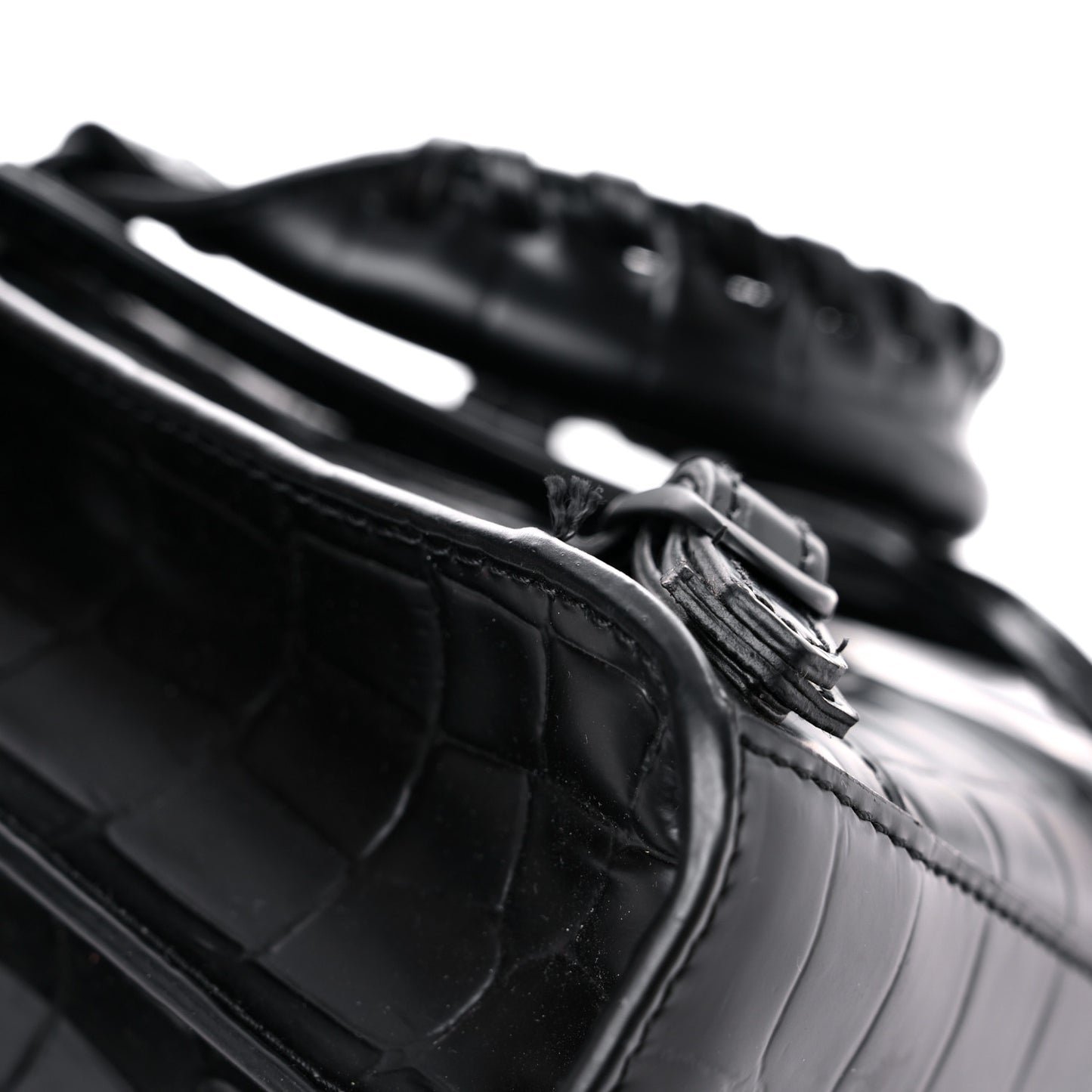 Semi Shiny Calfskin Crocodile Embossed Neo Classic Black Hardware Mini City Black