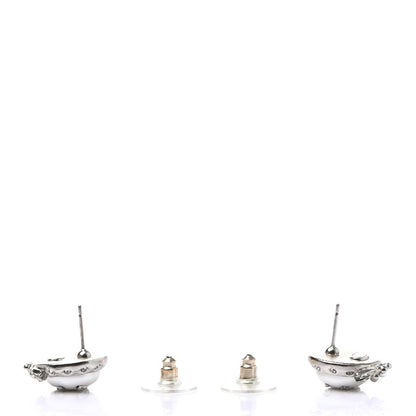 Chanel Pearl Crystal CC Round Earrings Silver 3 of 5