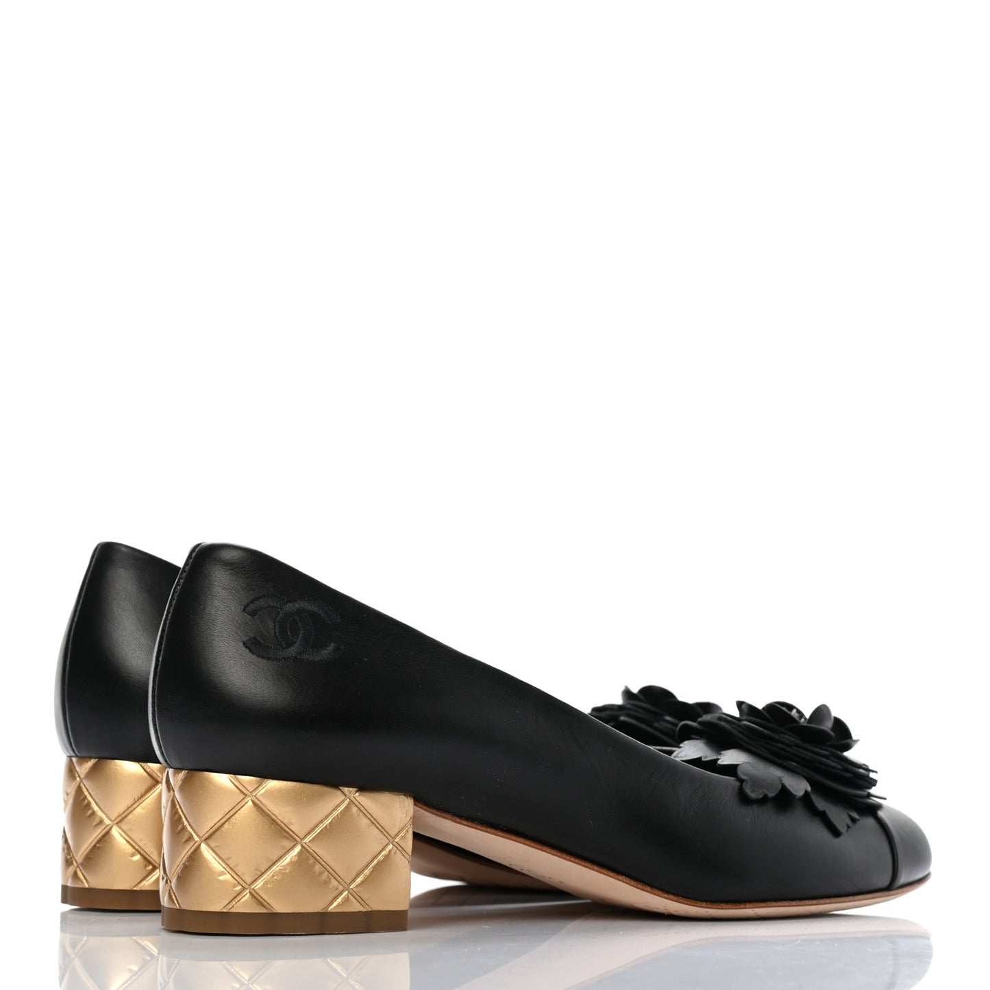Lambskin Camellia Cap Toe Pumps 37 Black