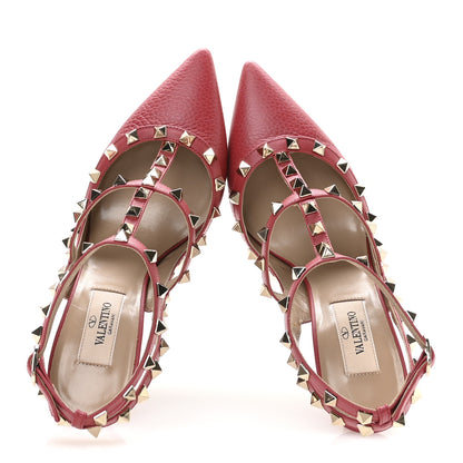 Valentino Garavani Pebbled Calfskin Rockstud Ankle Strap 100mm Pumps 37 Rock Pink 2 of 8