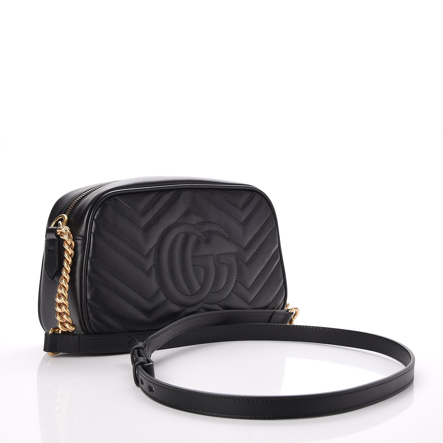 Gucci Calfskin Matelasse Small GG Marmont Chain Shoulder Bag Black 3 of 7
