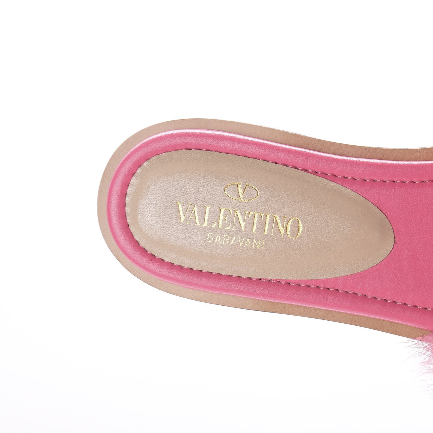 Mink Fur Rockstud Flat Slide Sandals 37 Shadow Pink