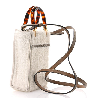 Fendi Shearling Vitello King Plexiglass Logo Mini Fendi Sunshine Shopper Tote White 3 of 10