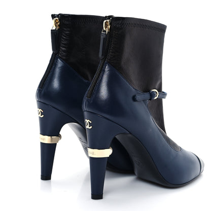 Chanel Lambskin Booties 39 Black Navy 5 of 9