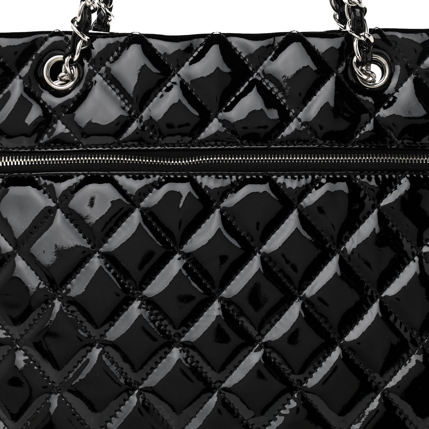 Patent Quilted Large Chic and Glitter Tote Black