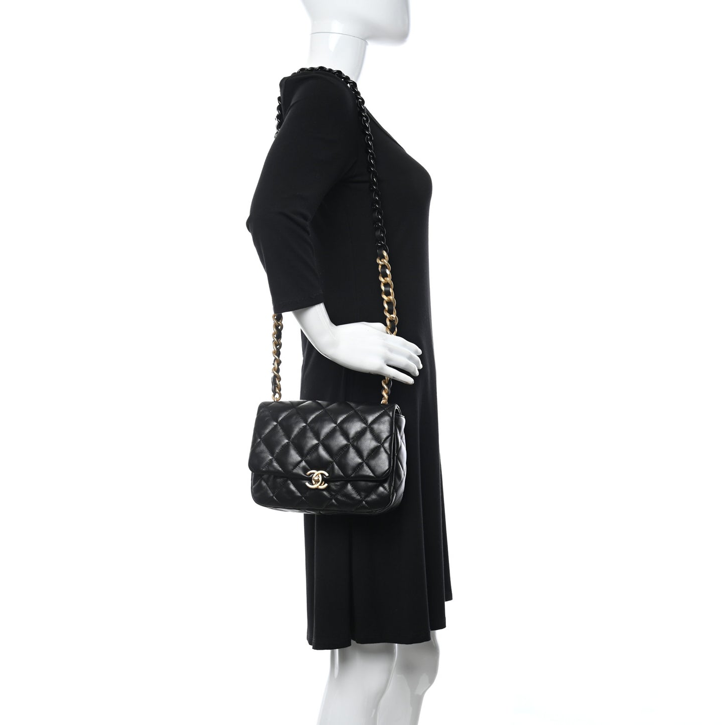 Lambskin Quilted Small Lacquered Chain Flap Black
