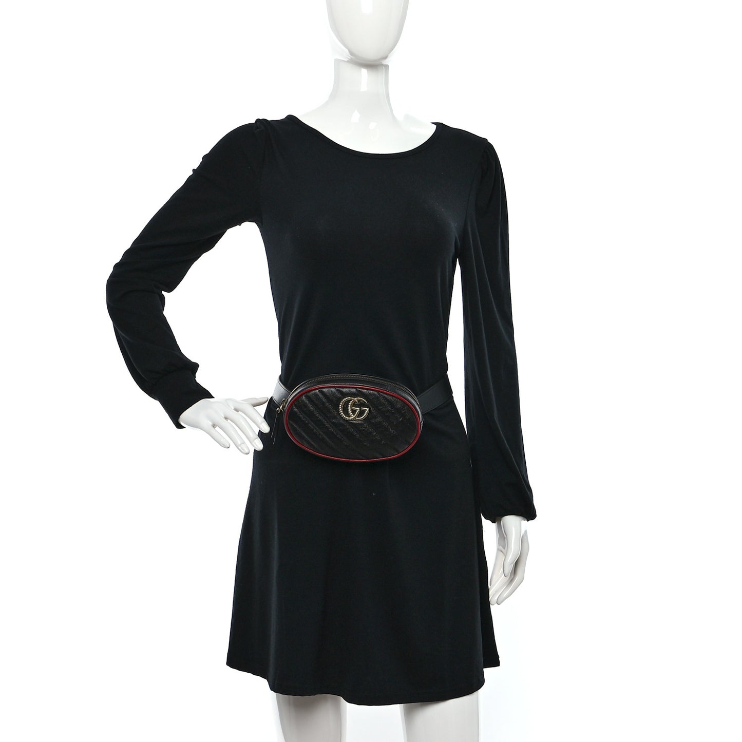 Azalea Calfskin Matelasse Diagonal Torchon GG Marmont Belt Bag 85 34 Black Romantic Cerise