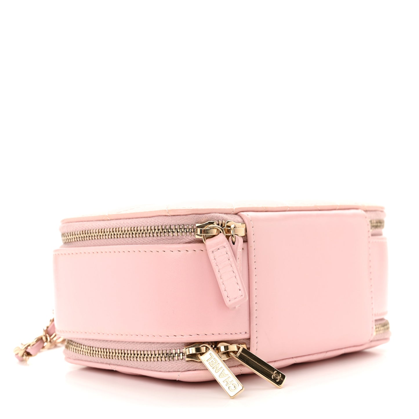 Glazed Calfskin Quilted Small Top Handle Vanity Case Light Pink