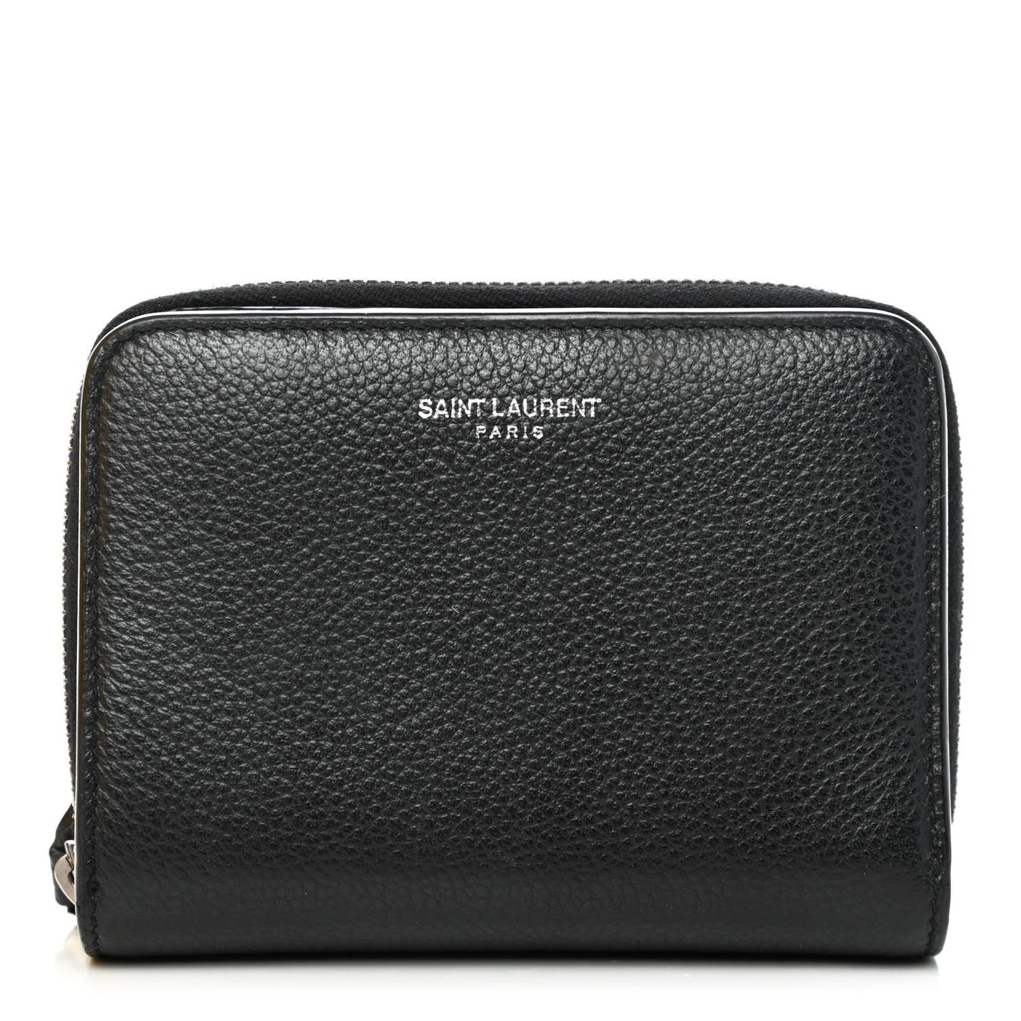 Grained Calfskin Rive Gauche Compact Zip Around Wallet Black