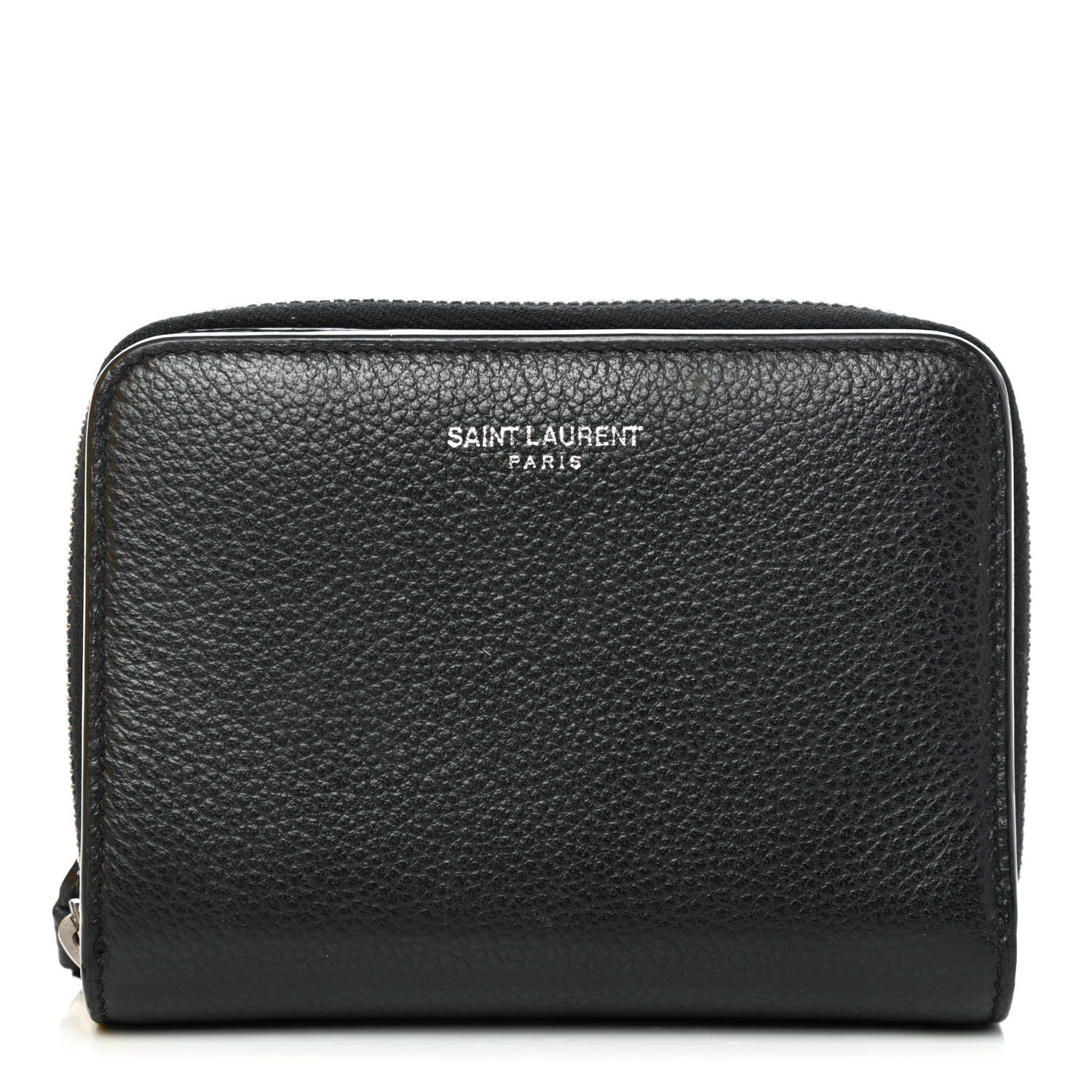 Saint Laurent Grained Calfskin Rive Gauche Compact Zip Around Wallet Black 1 of 4
