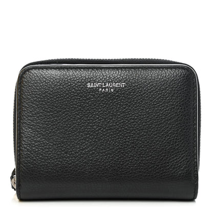 Saint Laurent Grained Calfskin Rive Gauche Compact Zip Around Wallet Black 1 of 4