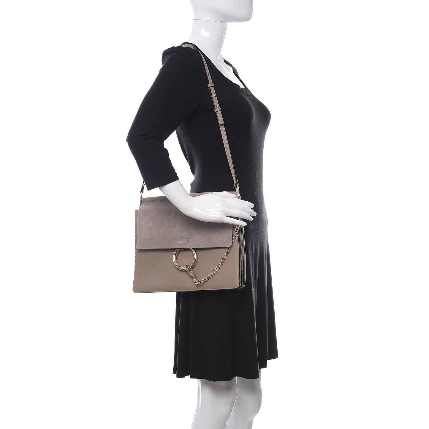 Calfskin Suede Medium Faye Shoulder Bag Motty Grey