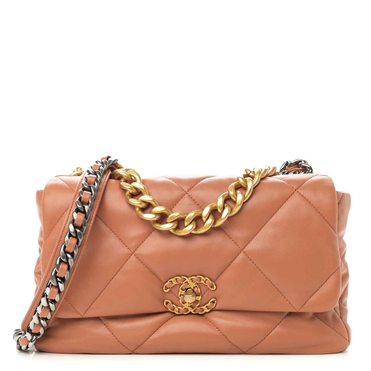Lambskin Quilted Large Chanel 19 Flap Brown