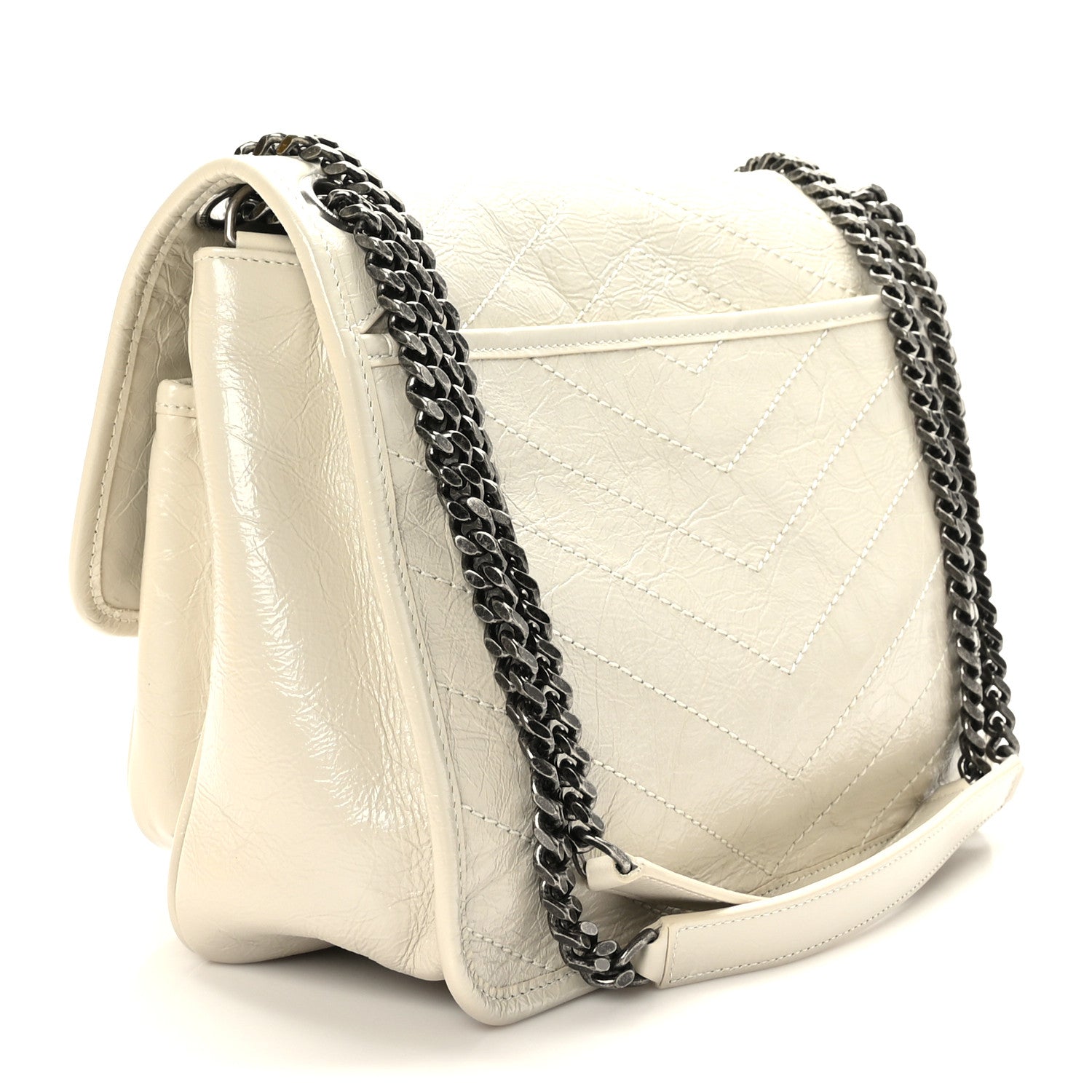 Saint Laurent Crinkled Calfskin Matelasse Monogram Medium Niki Chain Satchel Blanc Vintage 3 of 9