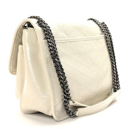 Saint Laurent Crinkled Calfskin Matelasse Monogram Medium Niki Chain Satchel Blanc Vintage 3 of 9