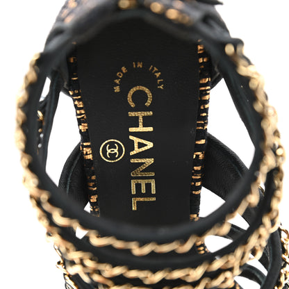 Chanel Metallic Tweed Gladiator Chain Sandals 38.5 Black Gold 7 of 9