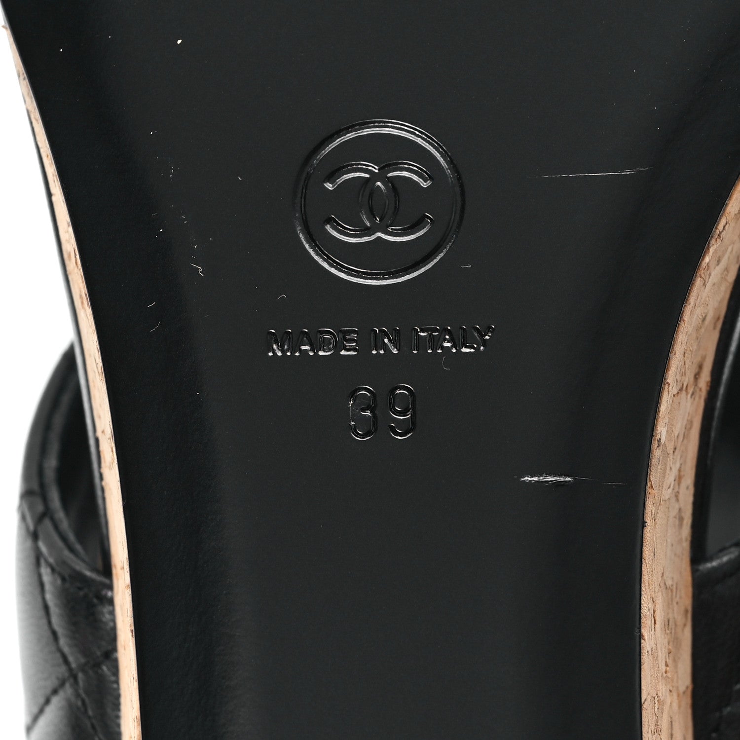 Chanel Shiny Goatskin Cork CC Wedge Sandals 39 Black 7 of 10