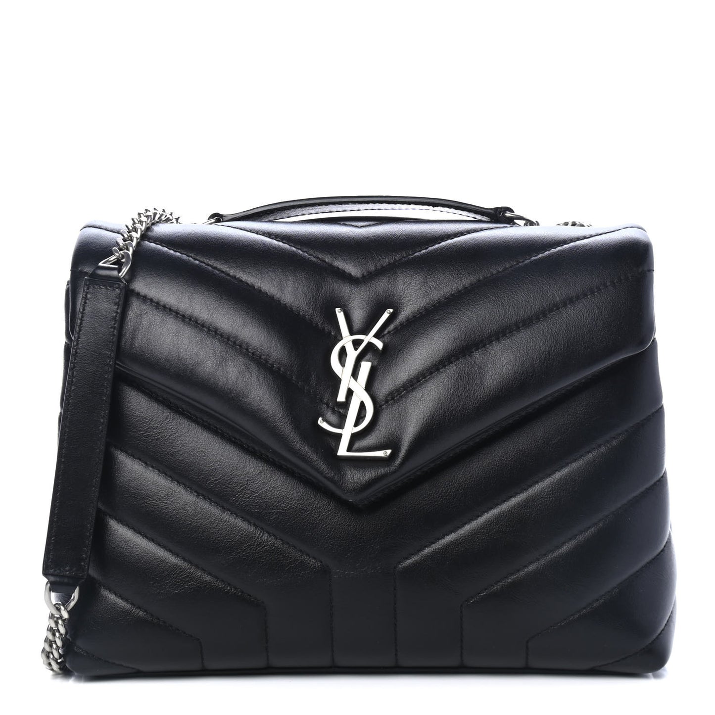 Calfskin Y Quilted Monogram Small Loulou Chain Satchel Black