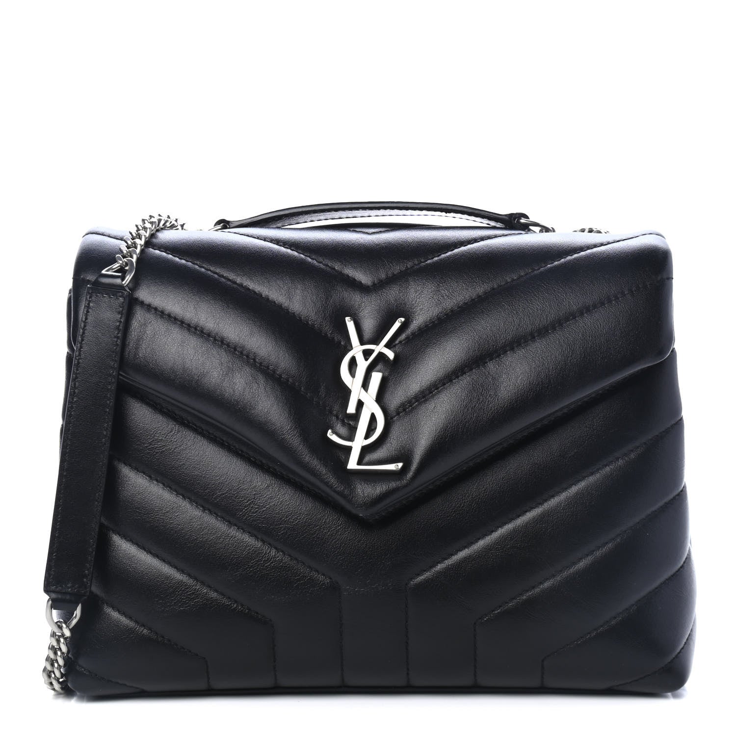 Saint Laurent Calfskin Y Quilted Monogram Small Loulou Chain Satchel Black 1 of 4