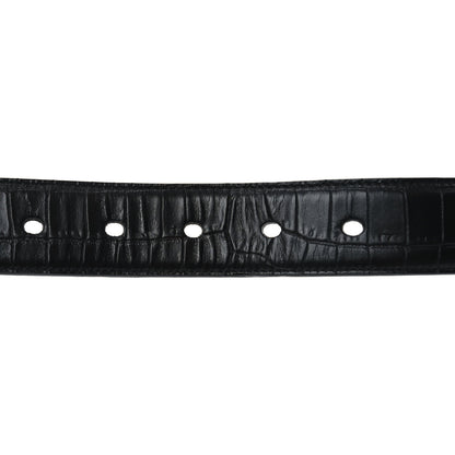 Saint Laurent Calfskin Crocodile Embossed Monogram Square Buckle Belt 100 40 Black 6 of 6
