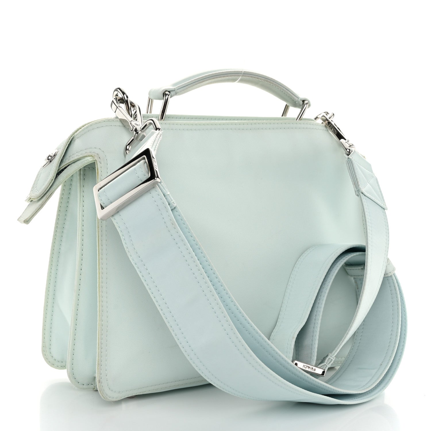 Fendi Nylon Vitello Cover Logo Embossed Mini Peekaboo I SEE U Satchel Baleari Black 3 of 13