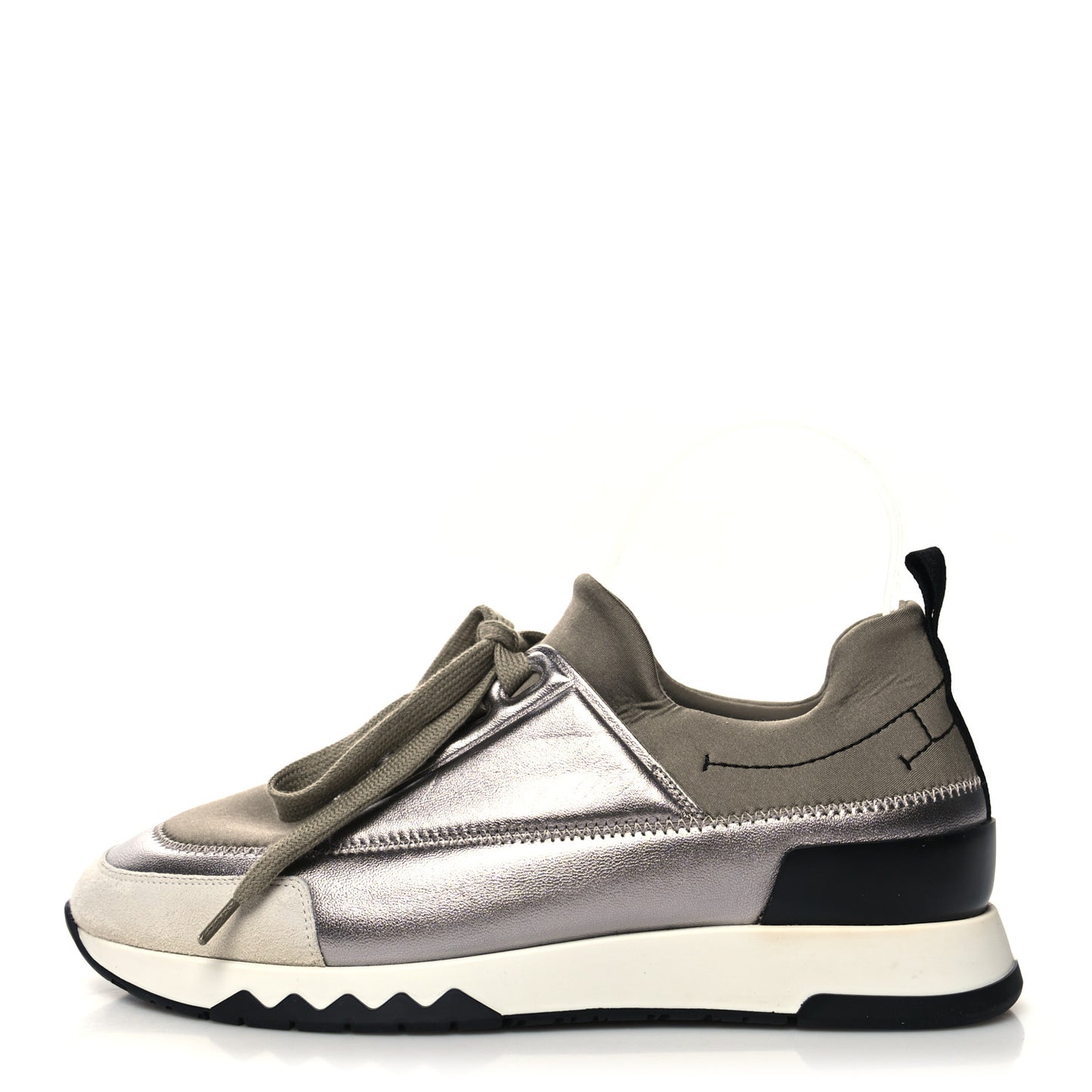 Technical Canvas Metallic Goatskin Womens Stadium Sneakers 36 Silver