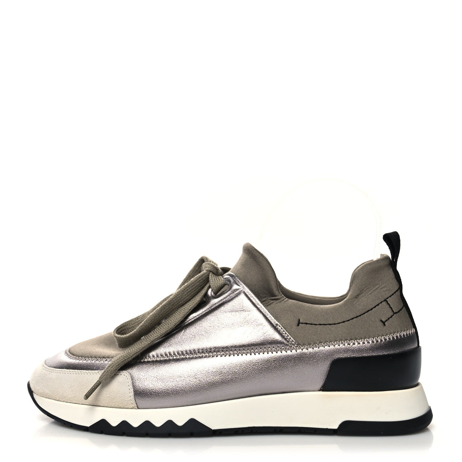 Hermes Technical Canvas Metallic Goatskin Womens Stadium Sneakers 36 Silver 1 of 8