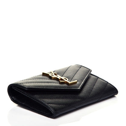 Saint Laurent Grain De Poudre Matelasse Chevron Small Monogram Envelope Wallet Black 4 of 7